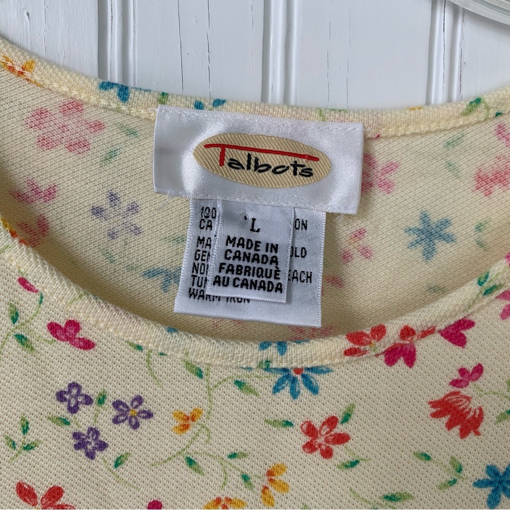 Talbots (Large) Yellow Flowered Top, Round Neck, Short Sleeves - Excellent Shape - Picture 2 of 4